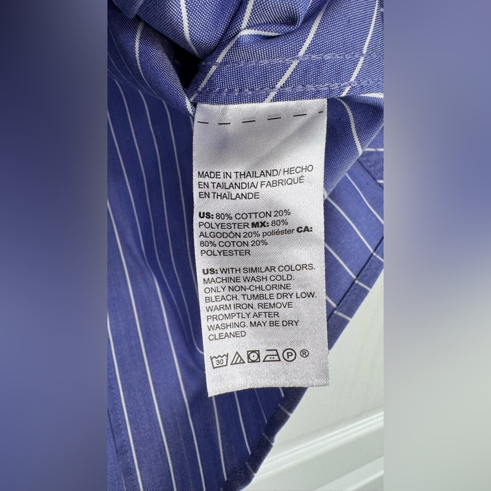 Chico’s Shirts No Iron All Season Coolmax Striped Blue White cotton Size 2 New - Picture 7 of 12